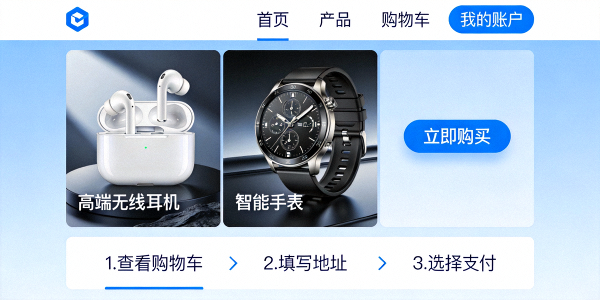 策略一实战案例配图：展示一个以用户为中心的现代独立站界面，突出清晰的导航、高质量产品图和简化的结账流程