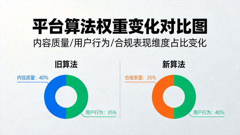 平台算法权重变化对比图：展示内容质量、用户行为、合规表现等维度在旧算法与新算法中的权重占比变化